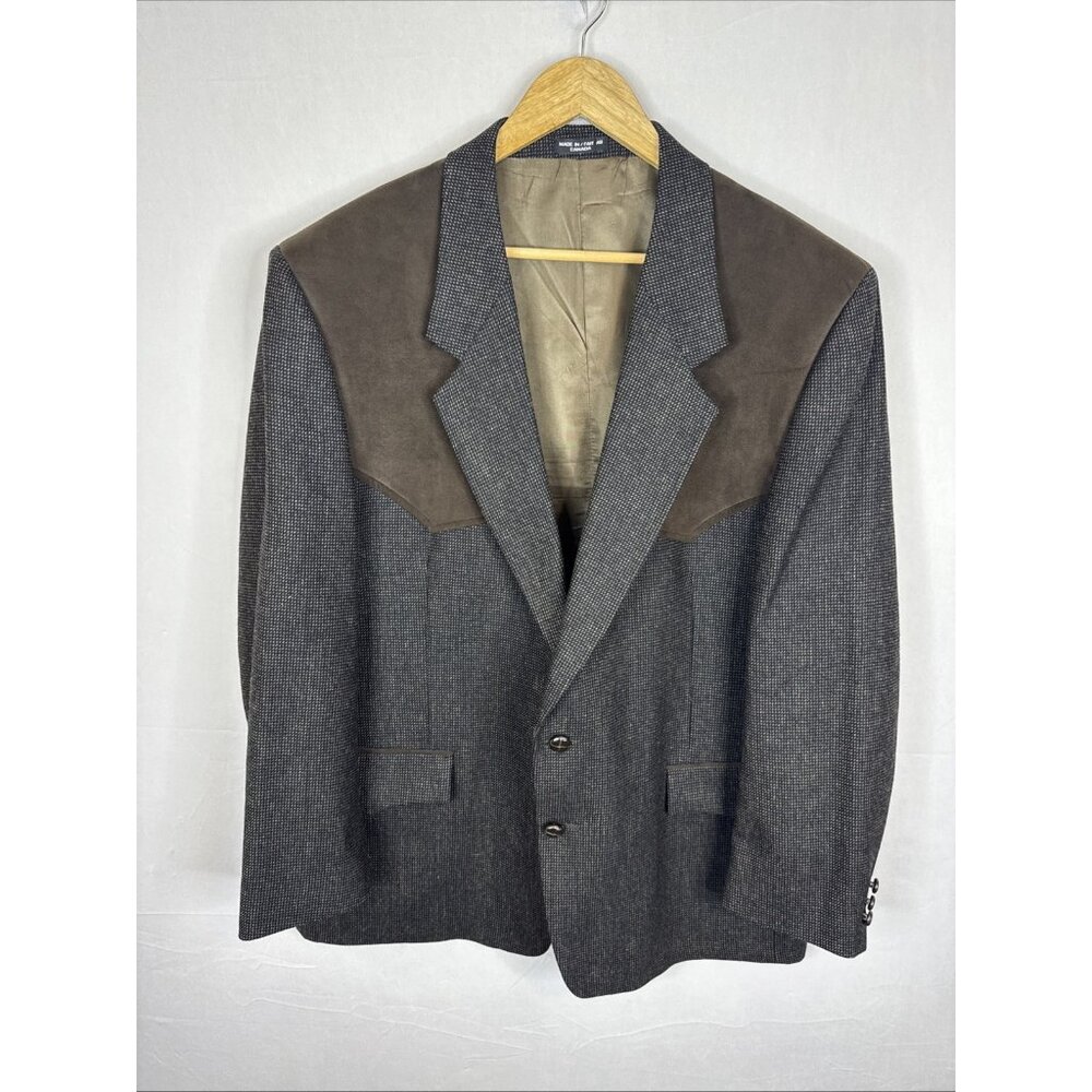 Paragon Western Blazer Jacket Suede Yoke Sport Coat Made‎ in Canada Men’s 46